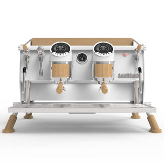 SANREMO Cafe Racer White & Wood | Commercial Espresso Machine