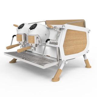 SANREMO Cafe Racer White & Wood | Commercial Espresso Machine