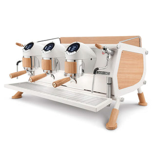 SANREMO Cafe Racer White & Wood | Commercial Espresso Machine